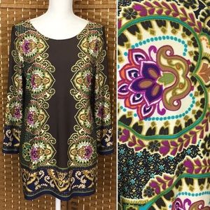 Sunny Leigh Graphic Print Tunic Top Sz L EUC